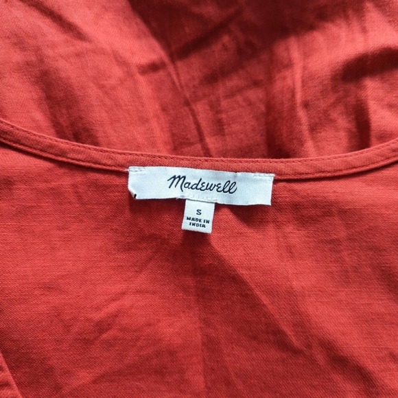 Madewell Linen-Blend Embroidered Eyelet Puff-Sleeve Orange/Red Mini Dress Small - Picture 7 of 10